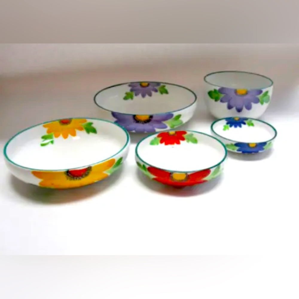 Vintage Nesting Bowls Silver Star Eun Sung New Bone China Set Of 5 Flower